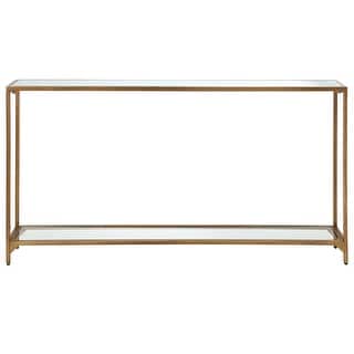 Copper Grove Metal and Tempered Glass Narrow Console Table