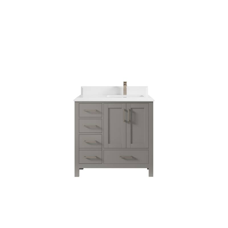 Willow Collections 36 in. W x 22 in. D Malibu Right Offset Sink Bathroom Vanity with Countertop - 1.5" White Quartz - Elephant Skin Gray