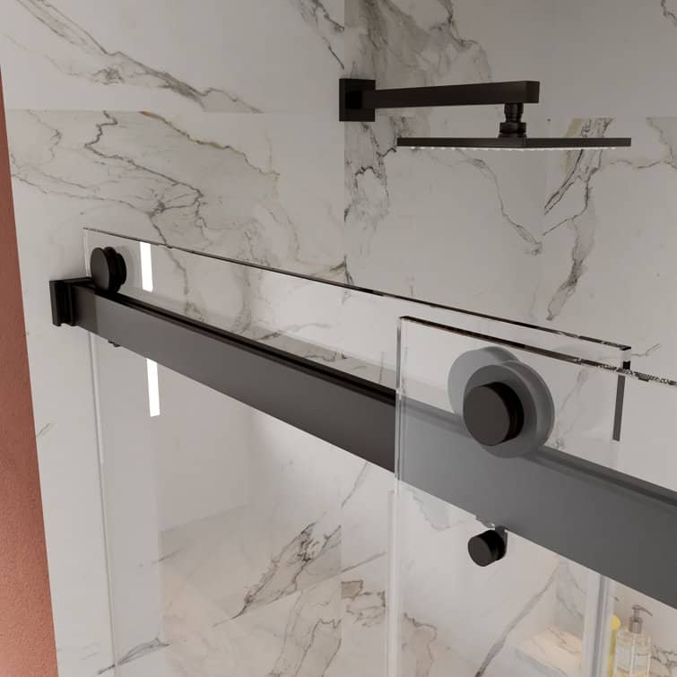 DeerValley 56" - 60" W x 76" H Double Sliding Frameless Shower Enclosure, Stainless Steel Accessories