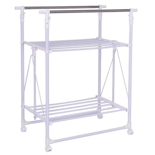 Shop Gymax Double Rail Garment Rack Folding Adjustable Rolling