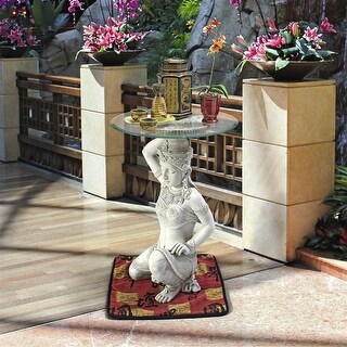 Design Toscano Thai Teppanom Beautiful Being Glass-Topped Asian Decor Table - 18.5 x 18.5 x 26