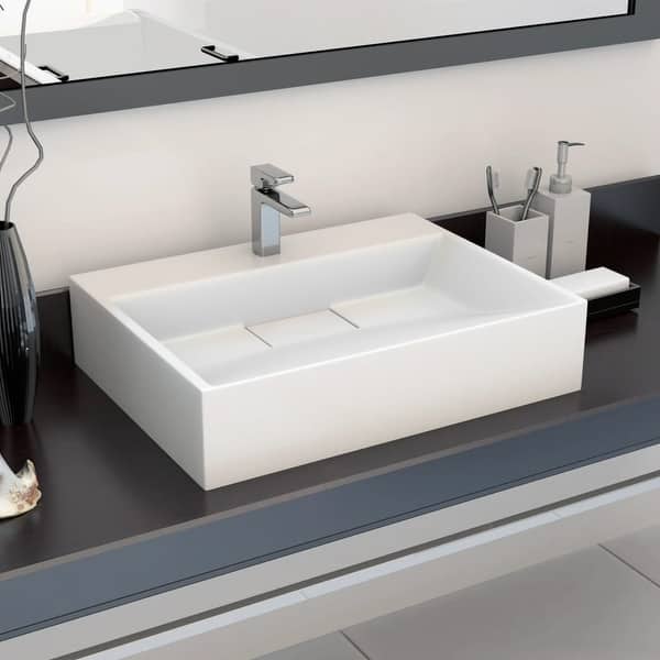 slide 2 of 53, vidaXL Wash Basin Mineral Cast/Marble Cast White Washroom Sink Multi Sizes 19.7" x 15" x 5.1"