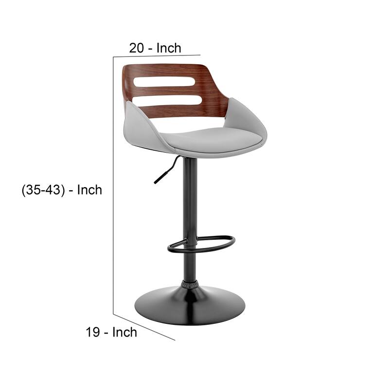 Faux Leather Adjustable Swivel Bar Stool, Walnut and Gray