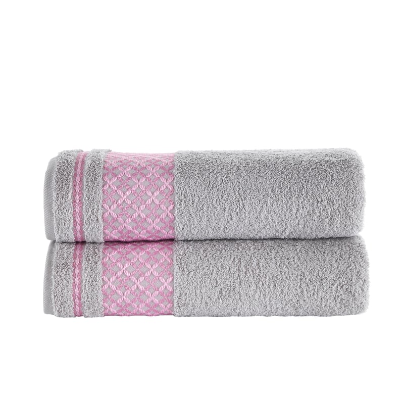 KAFTHAN Textile Plaid Turkish Cotton Bath Towels (Set of 2) - 59"L x 35"W x 0.5"H - Light Gray