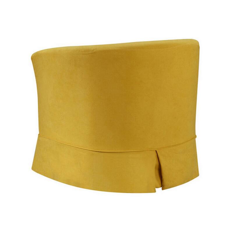 Lex 28 Inch Swivel Accent Chair Yellow Fabric, Curved Track Back, Skirted