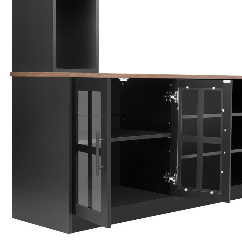 95.5" Entertainment Center for TVs up to 80", Media Console with Tempered Glass Doors & Bookshelves