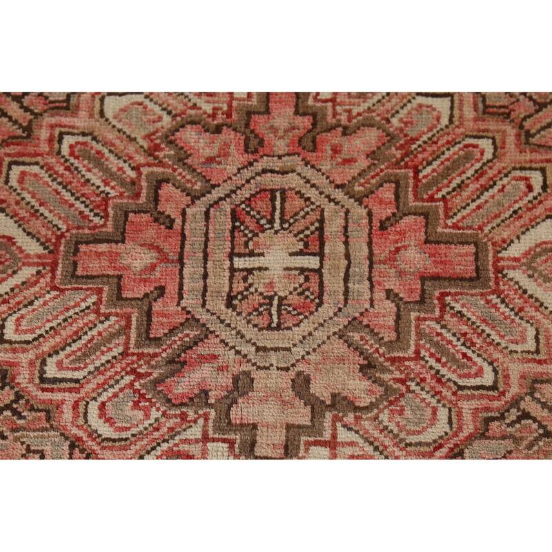 Red & Pink Geometric Heriz Persian Vintage Rug Handmade Wool Carpet - 8'5"x 11'5"
