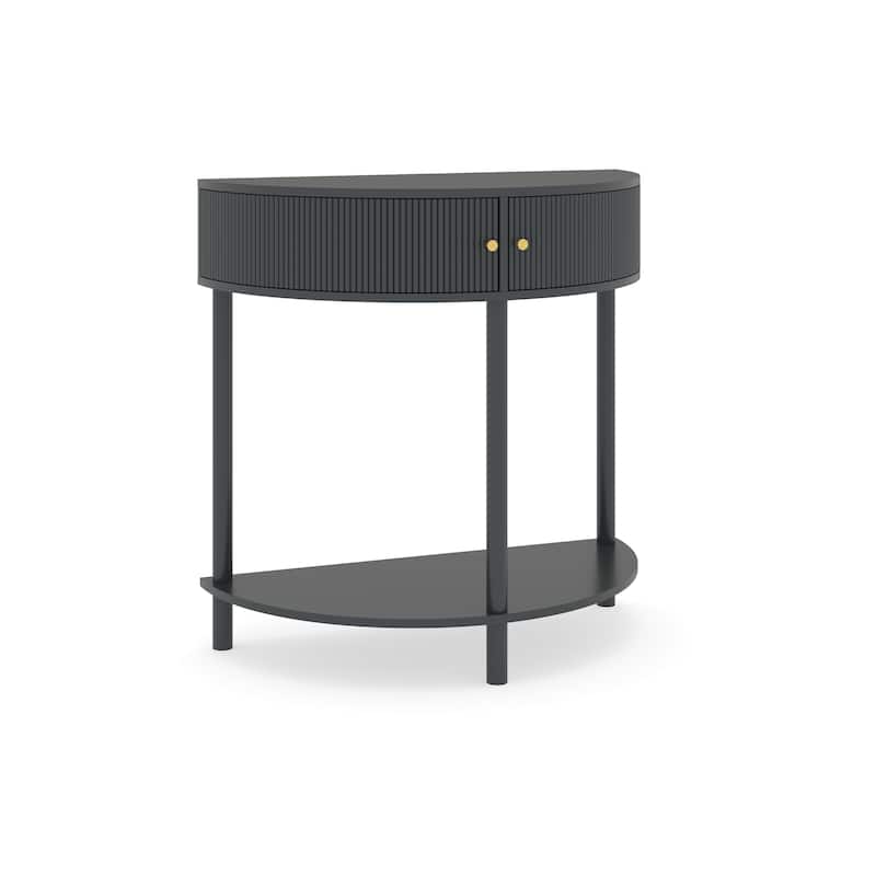 Artisan-Crafted Demi-Lune Console Table,Unique Half Moon Design End Table with 2 Drawers and Shelf