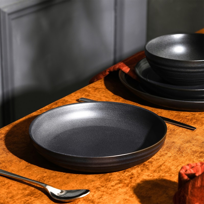 Stone Lain Elio Stoneware Pasta Bowl Set - 8 Piece - Black