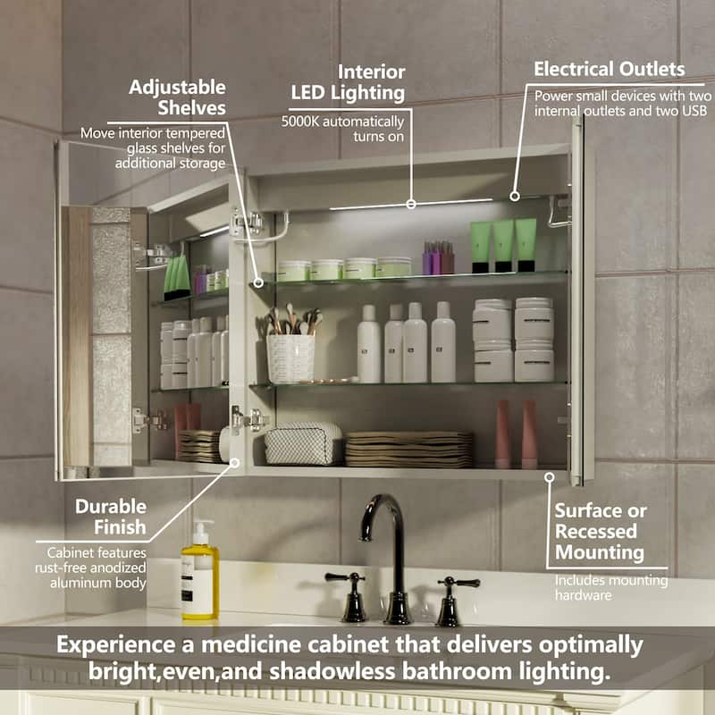 30" Aluminum Surface Mount Medicine Cabinet with Mirrors and Shelves