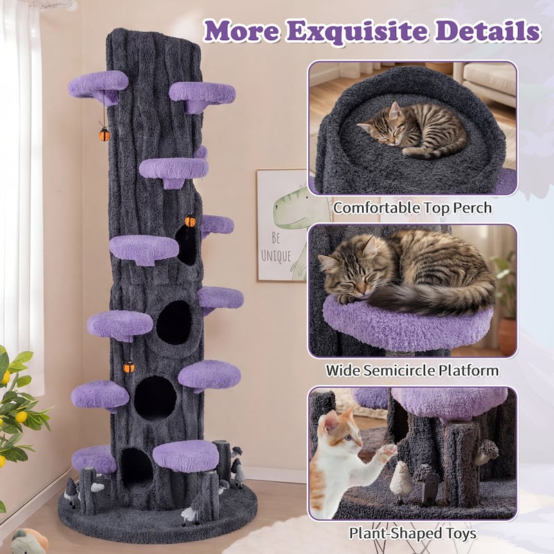 Gymax 90.5'' Multifunctional Cat Tree w/Private Condos Sisal Covered - Gray, Purple