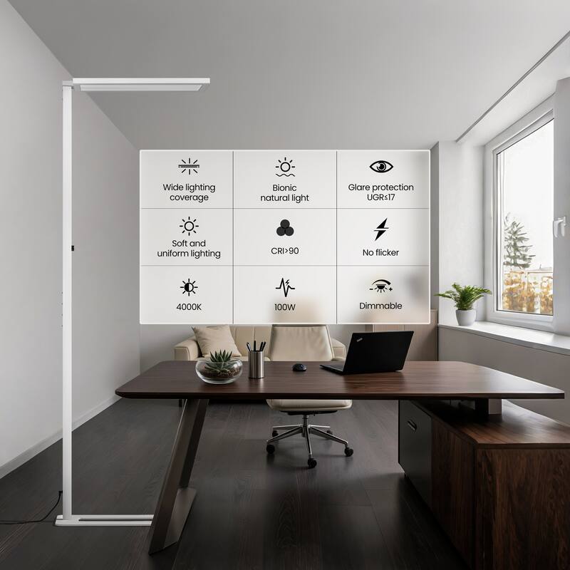 98-In Dimmable LED Reading Floor Lamps 4000K Simple Aluminum Body include LED Bulb-White