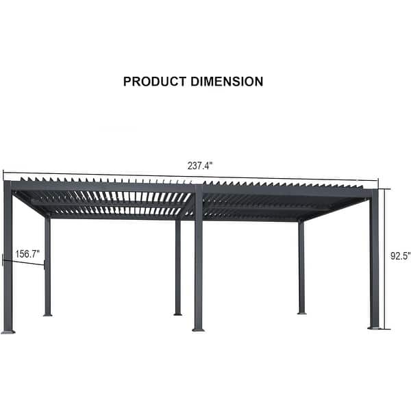 dimension image slide 28 of 36, PURPLE LEAF Outdoor Louvered Pergola with Adjustable Metal Roof for Patio Pergola
