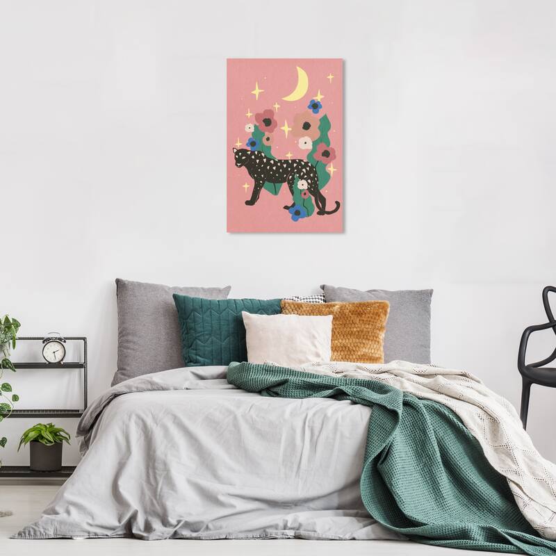 Wynwood Studio Canvas Animals Blush Lunar Feline Noir Pink and Light Yellow Modern & Contemporary Wall Art Canvas Print - 24 x 16