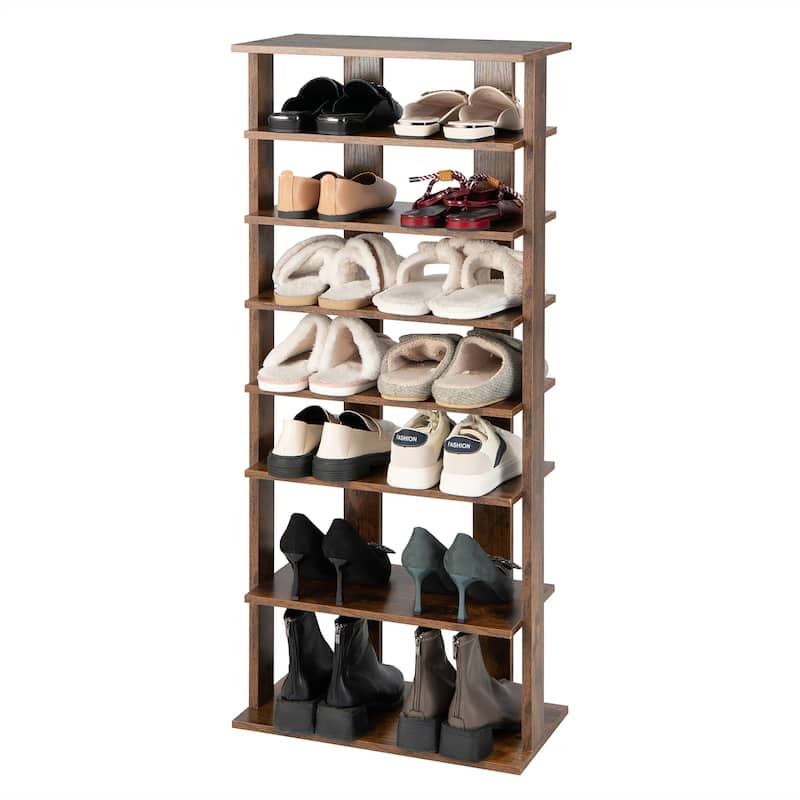 Costway Patented 7-Tier Double Rows Shoe Rack Vertical Wooden Shoe - See Details