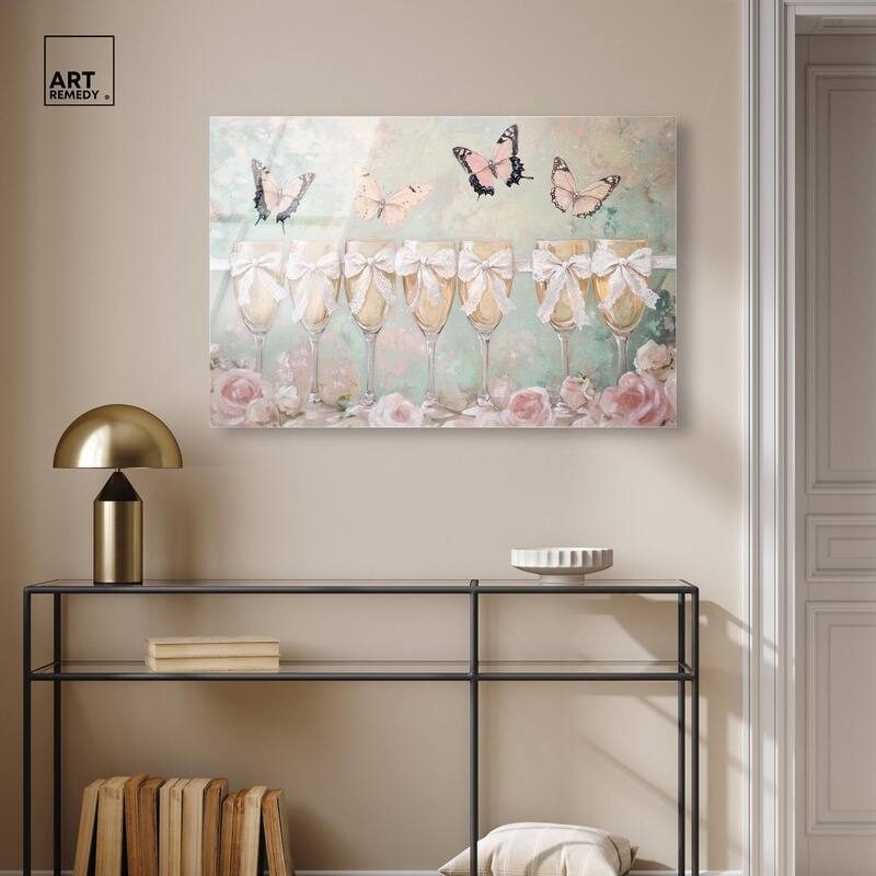 Champagne Mint and Pink Glass Acrylic by Art Remedy, Ready to Hang