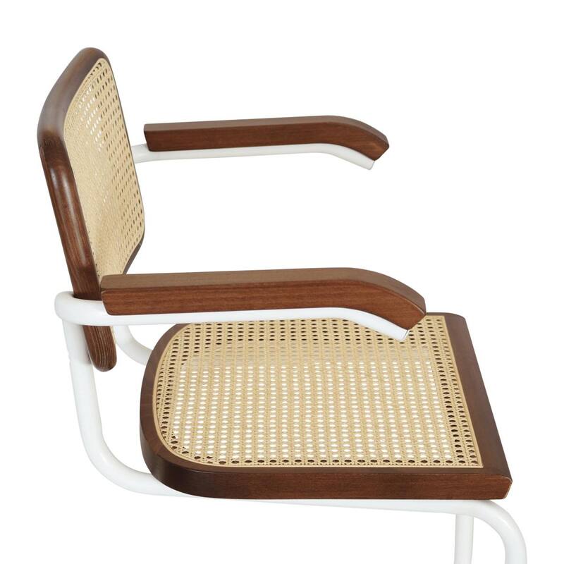 Breuer Chair Company Marcel Breuer Cesca Cane Cantilever Armchair Arm Chair w/ White Steel Frame (Various Wood & Cane Colors)