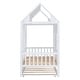 preview thumbnail 9 of 11, Twin Size White Wooden House Bed Safety Toddler Bed Frame with Twin Size Trundle, Apex Roof, Safety Guardrail, Windows