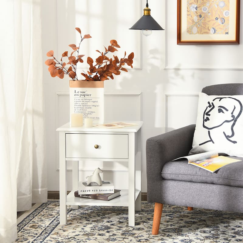 Modern End Table Nightstand with Storage Drawer