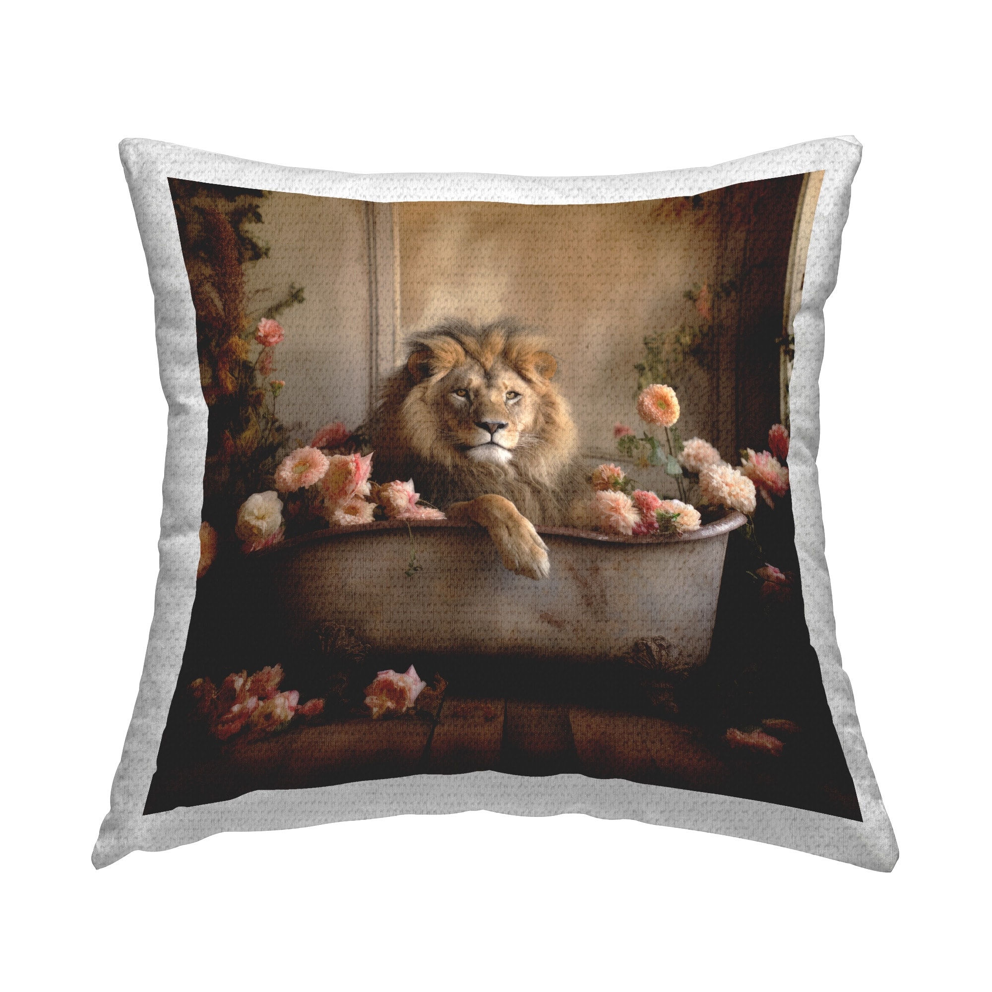 Stupell Lion in Floral Tub Printed Outdoor Throw Pillow Design by Lazar Studio