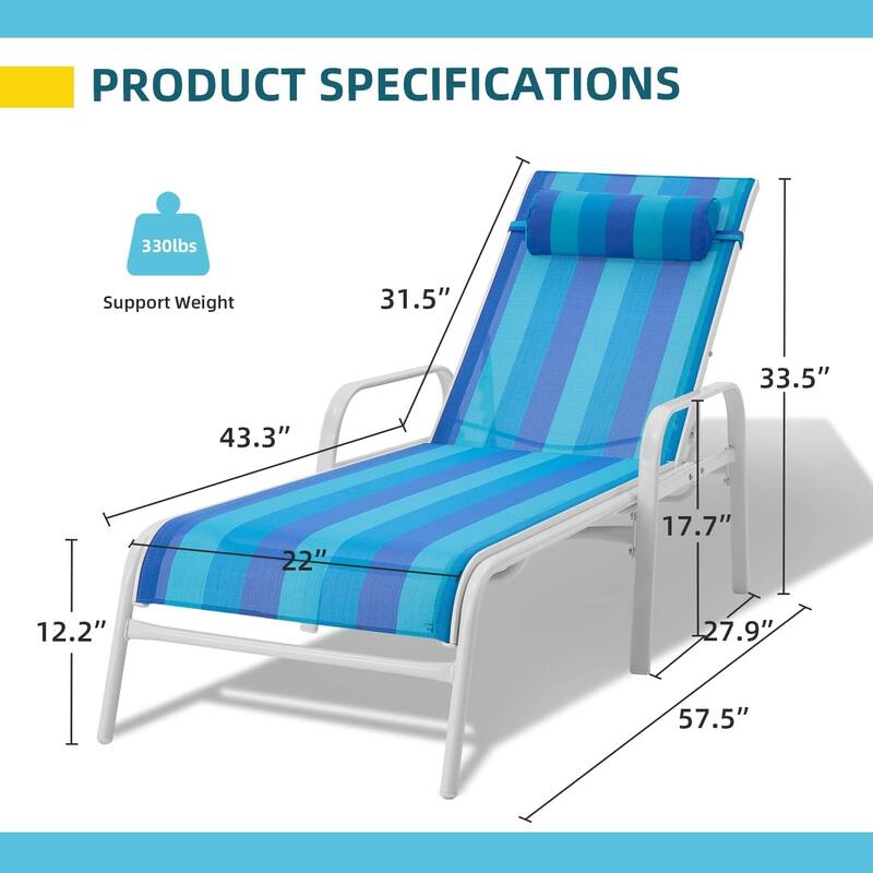 EROMMY Outdoor Patio Lounge Chair, Adjustable Recliner Outdoor Lounge Chairs, Multiple Colors Available