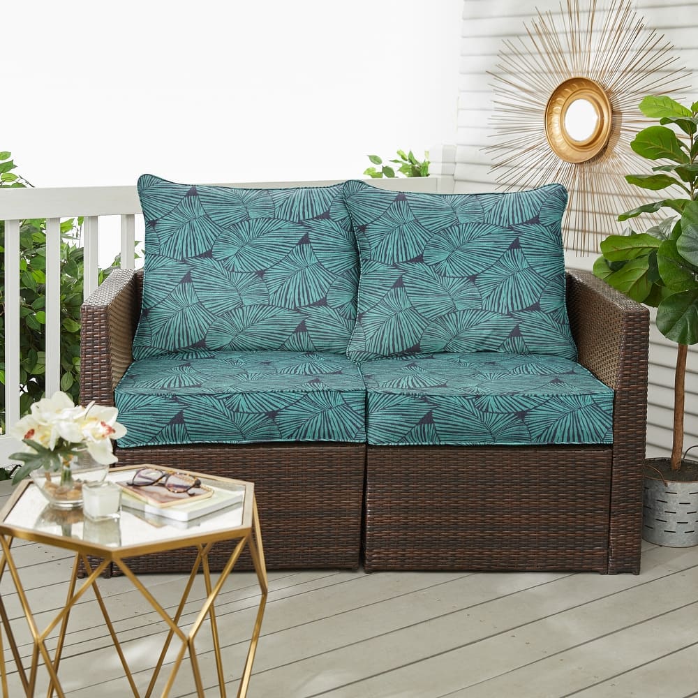 Blue Tropical Corded Deep Seating Pillow and Cushion Loveseat Set