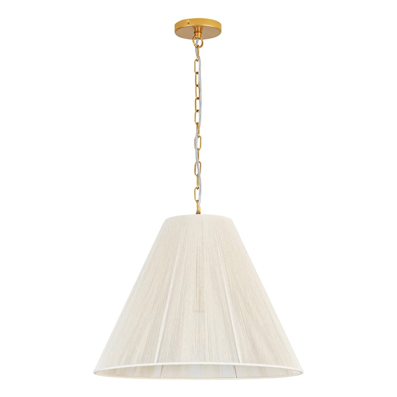 1-Light Brushed Gold Transitional Fabric Shade Cone Pendant Light with Adjustable Chain for Living & Dining Rooms