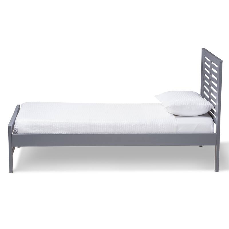 Twin Platform Bed - Modern Wood Bed Frame, Grey Finish, Classic Style, Low Profile Design