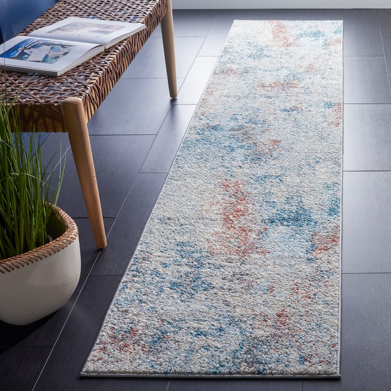 SAFAVIEH Tulum Melinda Modern Abstract Rug - 2' x 11' Runner - Light Blue/Ivory