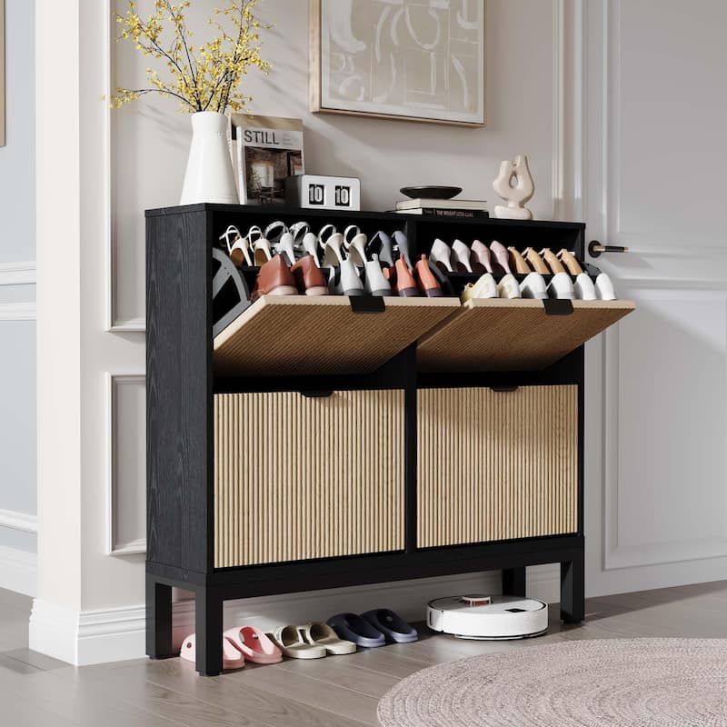 4-Door Farmhouse Shoe Storage Cabinet with Adjustable Shelves