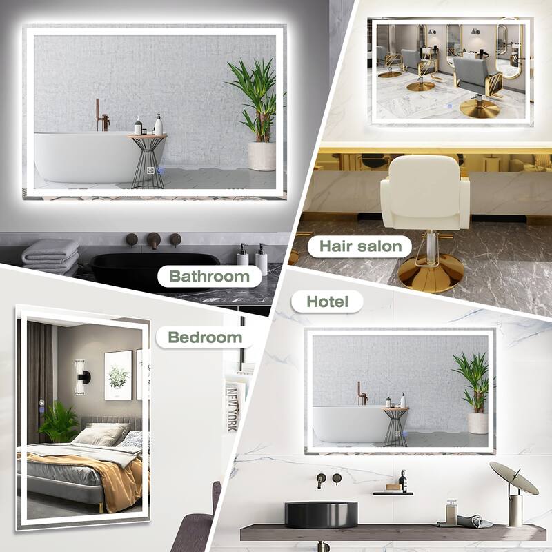 Wall Mounted Bathroom Rectangle Front And Back light LED Mirror With Anti Fog And Dimmable