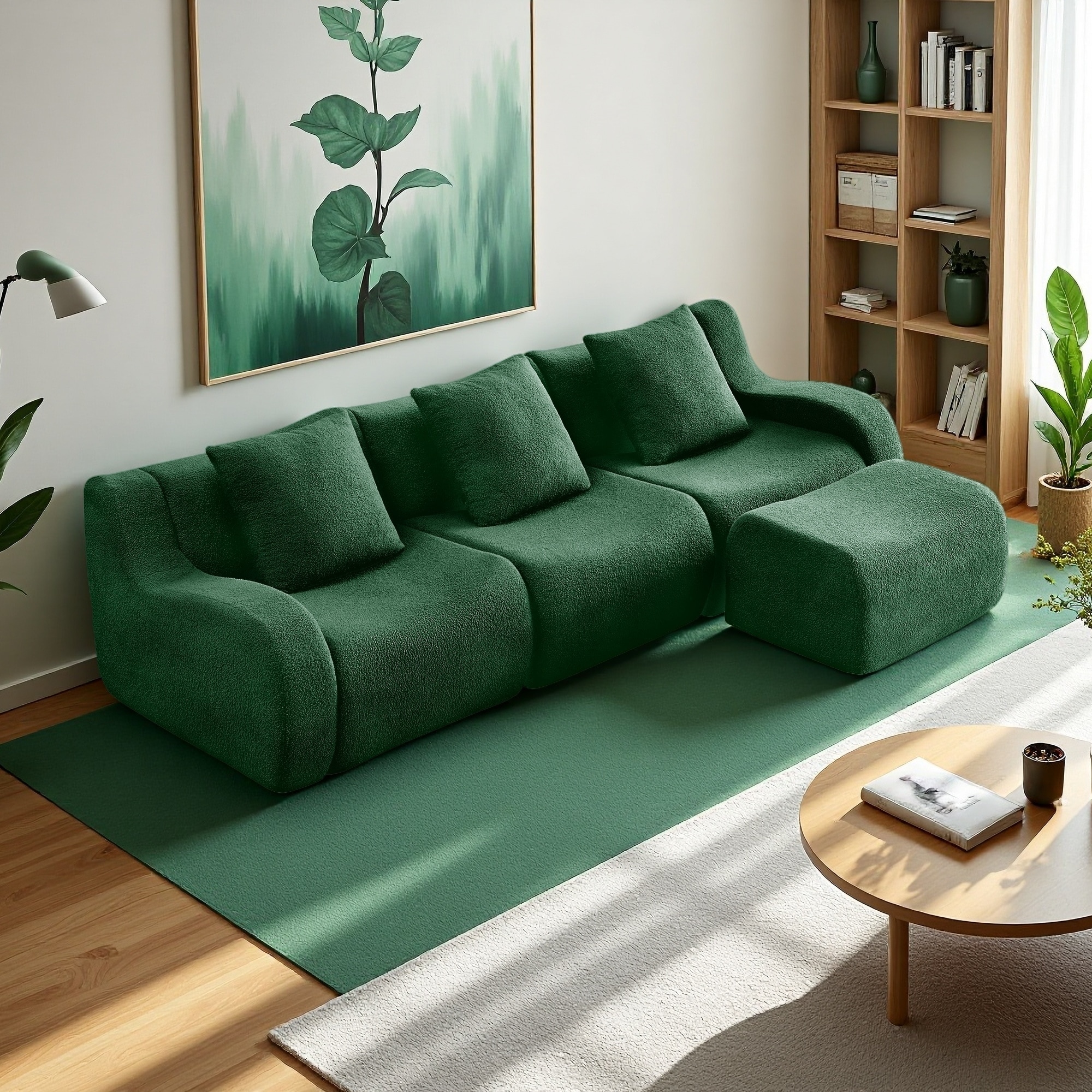 115.3" Teddy Fabric Modular Sofa with Chaise, No Assembly Required and Anti-Slip Design