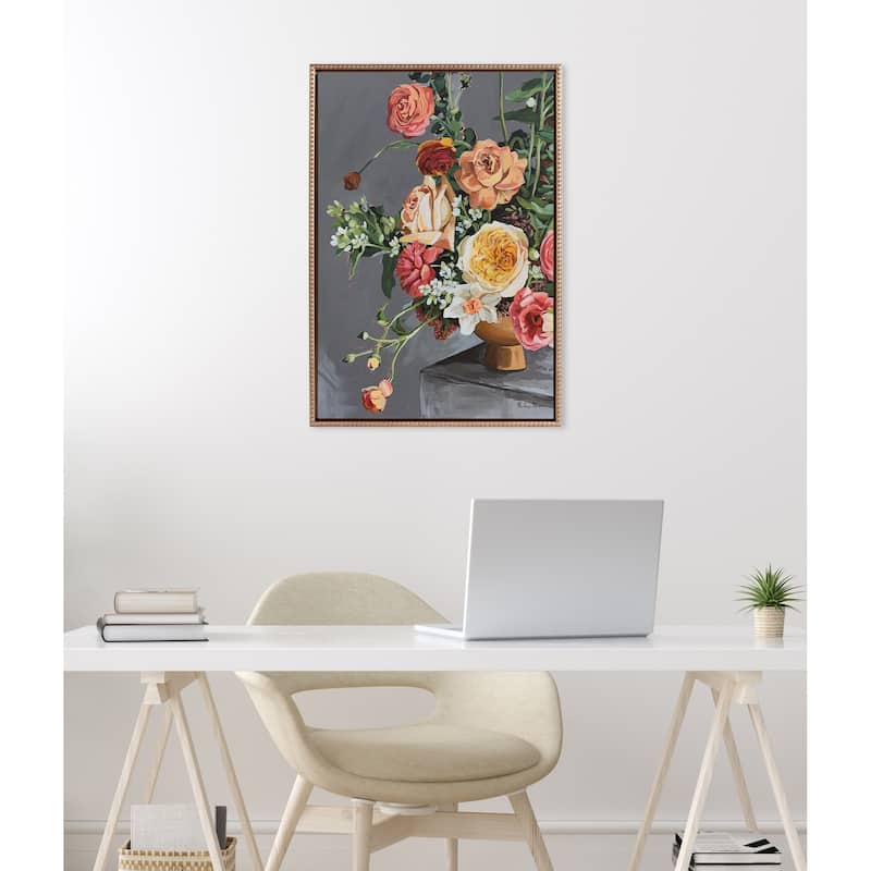 Kate and Laurel Sylvie Beaded Floral Emergence Framed Canvas by Mackenzie Nelson