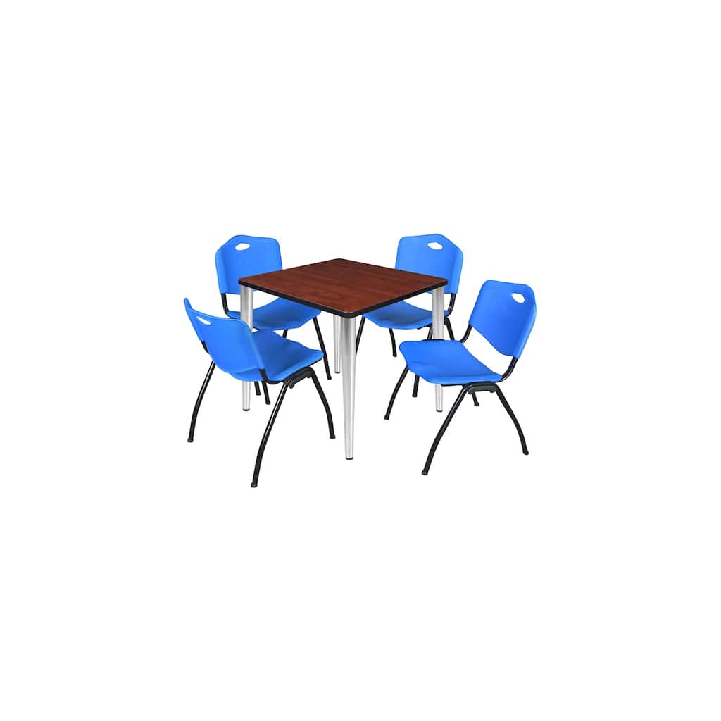 30 in. Square Breakroom Table- Cherry Top, Chrome Base & 4 M Stack Chairs- Blue