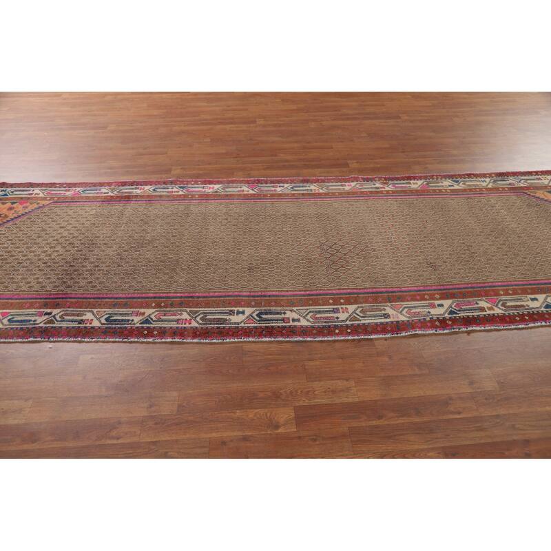 Brown Koliaei Vintage Persian Runner Rug Hand-Knotted Wool Carpet - 3'9" x 11'5"