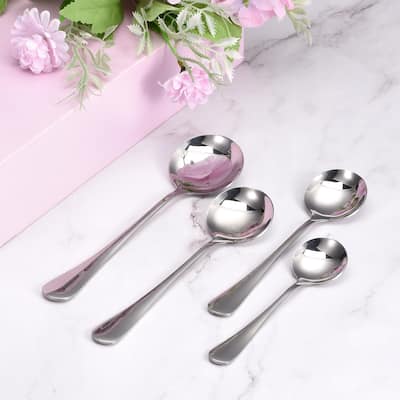 6Pcs 6" Stainless Steel Soup Spoon Tea Spoons Round Dinner Spoons - Silver