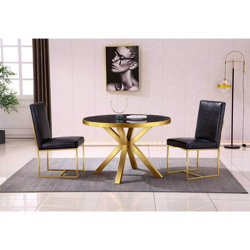 Leather Upholstered dining Chairs with Metal Polished Legs