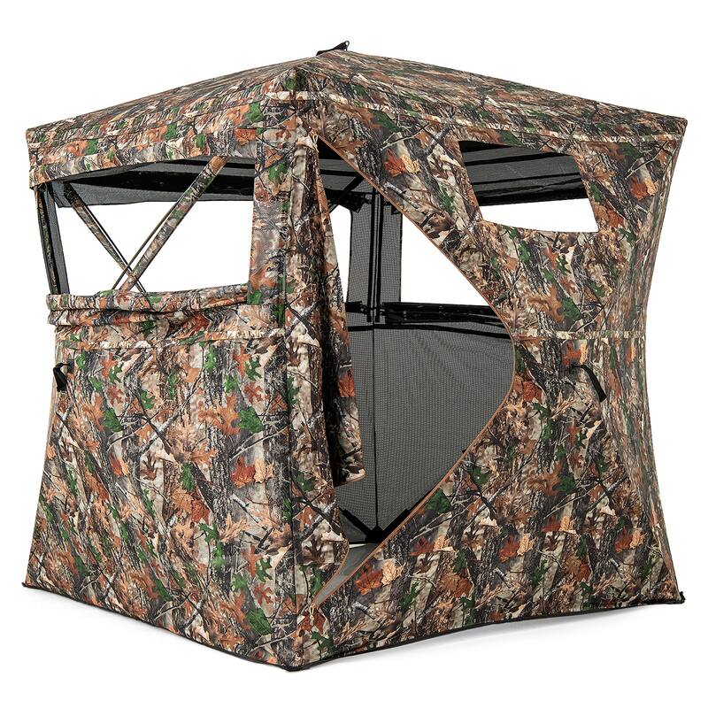 Gymax Camouflage Hunting Blind for 3-4 People w/ Carrying Bag - Multi