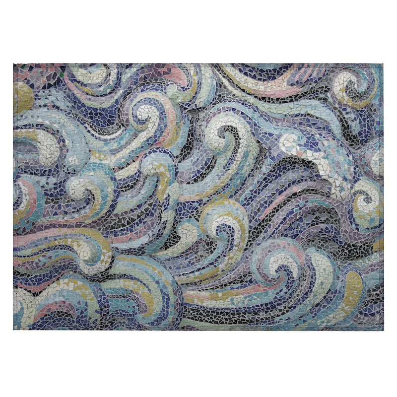 Indoor/ Outdoor Surfside Mosaic Waves Washable Rug New - Stormy - 1'8" x 2'6"