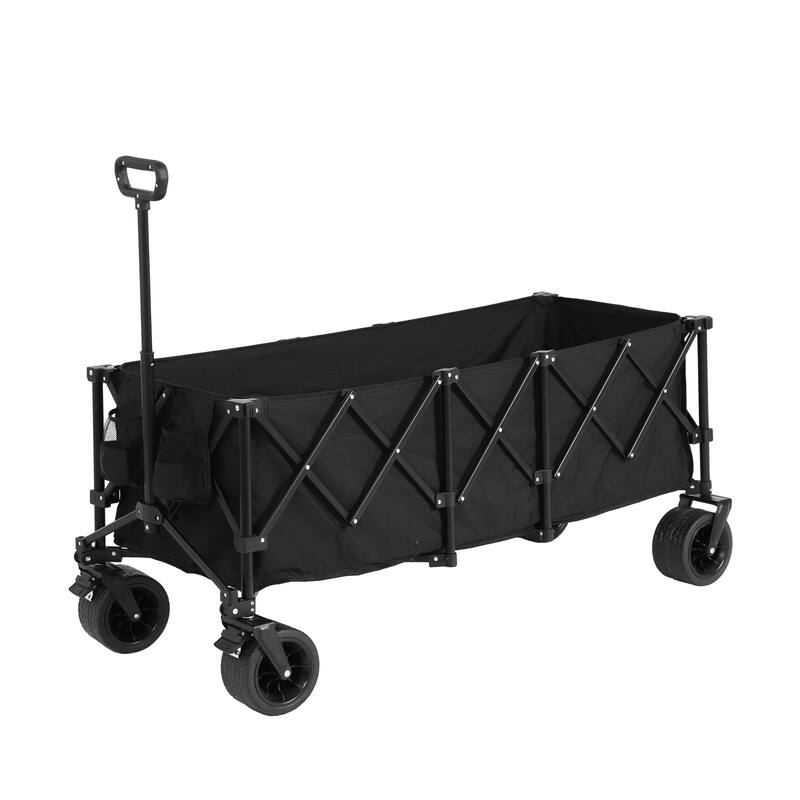 Foldable Wagon with All-Terrain Wheels & Drink Holders, 220lb Capacity - Black