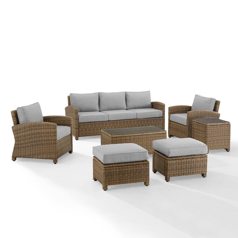 Crosley Bradenton 7Pc Outdoor Wicker Sofa Set - 151 "W x 163 "D x 32.5 "H