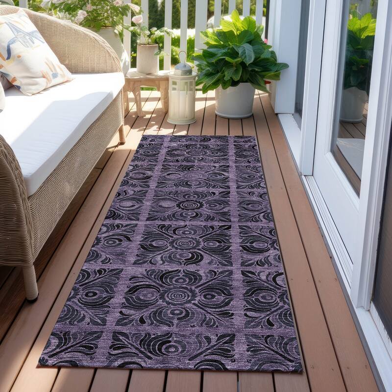 Machine Washable Indoor/ Outdoor Chantille Mosic Rug - Purple - 2'3" x 7'6"