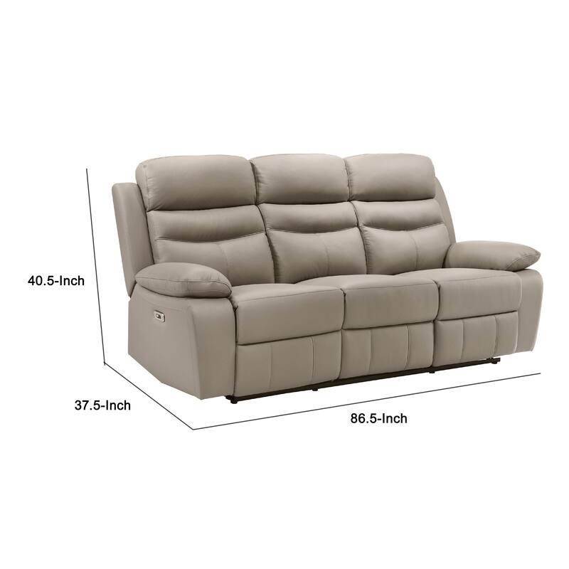 Hanna Power Dual Recliner Sofa, USB, Latte Brown Grain Leather 87 Inch