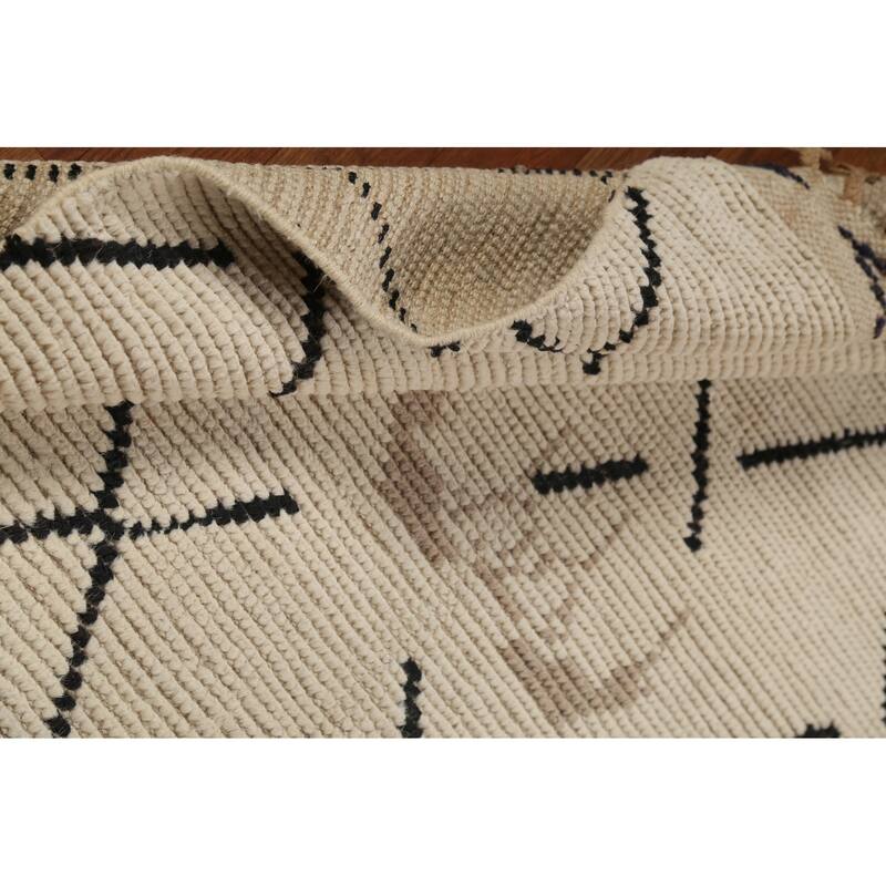 Hand Knotted Oriental 100% Wool Carpet Modern All-Over Beige & Ivories Moroccan Runner Rug - 13' 3'' X 3' 10''