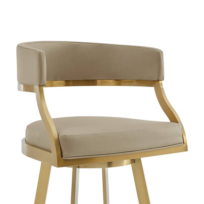 Beth Swivel Barstool Chair, Gold Steel, Sand Brown Faux Leather