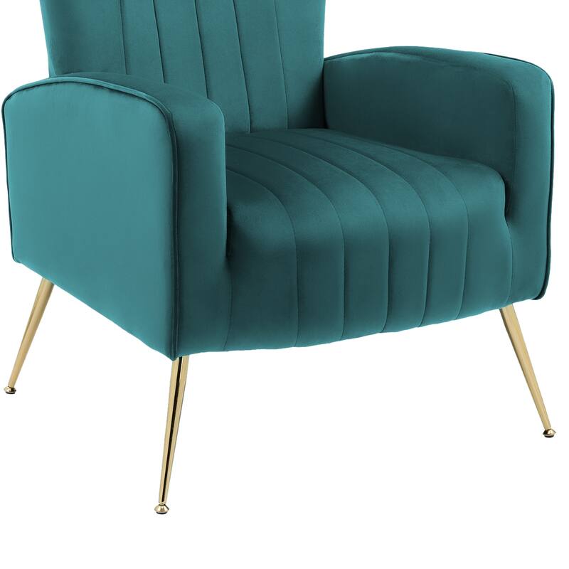 Mid-Century Velvet Wingback Accent Chair with Metal Legs