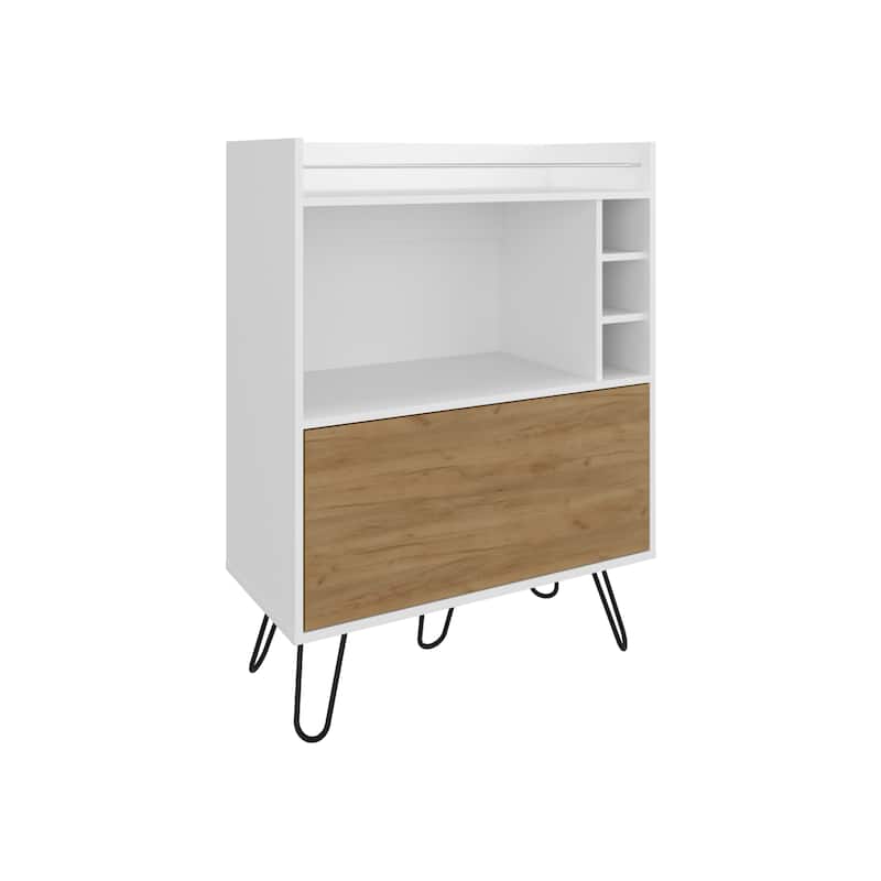 Tori 42" Tall One-Door Bar Cabinet with Three Cubbies, Three Shelves, Top Prep surface with Rail - Multi