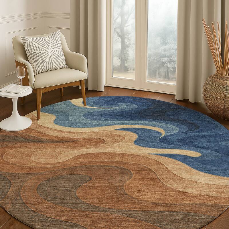 Machine Washable Indoor/ Outdoor Modern Dejuan Chantille Rug