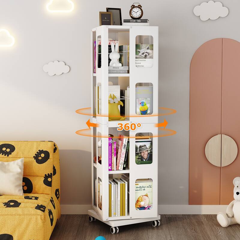 4-Tier All-Steel Rotating Bookshelf with 360° Wheels,Large Size Sturdy and Spacious Book Rack,new Style Black Bookshelf