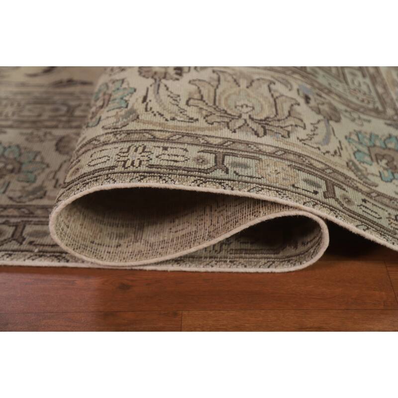 Distressed Tabriz Persian Vintage Area Rug Handmade Pink Wool Carpet - 9'7" x 12'10"